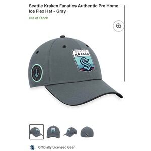 Seattle Kraken NHL‎ Fanatics A Flex Baseball Cap Hat M L Gray Flexfit